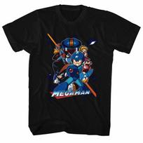 Mega Man Collage Orange Beam Black Adult T-Shirt L