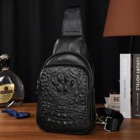 Aukštos klasės krokodilo rašto natūralios odos vyriška krūtinės rankinė, viršutinio sluoksnio karvės odos pečių krepšys, crossbody kuprinė, verslo kasdienio stiliaus stilinga krūtinės rankinė juoda
