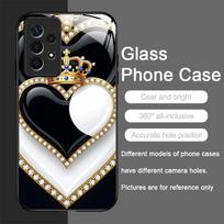 Stylish Black White Heart with Pearls Tempered Glass Phone Case for Samsung Galaxy A56 A55 A54 A53 A52 A36 A14 A15 A31 5G Covers Galaxy A14 4G