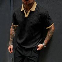 Men's Knit Polo Shirt Short Sleeve Classic Fit Soft Fabric Collar and Cuffs Casual Top XXL juoda