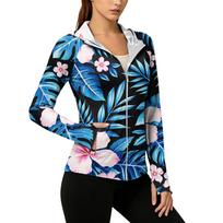 Women's Lightweight Zip-Up Hoodie with Hood and Pockets Hawaiian Print Long Sleeve Sun Protection Jacket for Outdoor Activities M mėlyna