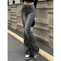 Vintage Flare Bottoms Jeans High Waist Women Skinny Boot Cut Denim Pants Punk Streetwear Wide Leg Trousers Plus Size S pilka