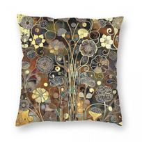 Gustav Klimt Gold Floral Square Pillowcase Polyester Linen Velvet Creative Zip Decorative Home Cushion Cover Peach skin 18*18(CM)-1Pcs