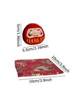 Hand-Carved Wooden Japanese Daruma Doll with Blank Eyes with Cushion for Wish Fulfillment | Lucky Charm for Home, Office, Gift