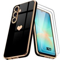 Case for Samsung Galaxy A27 5G, Silicone Heart Pattern Shockproof Anti-Scratch Black - 2 Tempered Glasses juoda