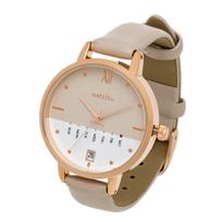 Fieldwork Analog Watch with Leather Calendar of the Dario Women's Strap, (Day Week, Date), Beige, GY079-1 smėlis