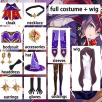 Mona Cosplay Game   Astrologist Mona Megistus Cosplay Costume Sexy Anime Uniform Dress Wig Halloween Clothing S-(Costume+Wig) gray