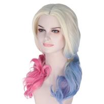 Ilgi garbanoti rožiniai mėlyni plaukai dažyti Cosplay spalvos Helovino kostiumo perukai mergaitei Other-One Size white