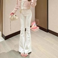 Women's White Floor-Length Micro-Flare Skinny Jeans: Spring/Autumn 2025 Trumpet Style XXL balta