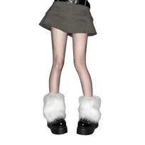 LED Furs Leg Warmer Winter Furry Long Boot Cuffs Fuzzy Shoe Cover Party Costume for Holiday Festival Performances Play 25 balta