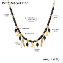 Qiong Yao Black Crystal Stainless Steel Tassel Moon Necklace