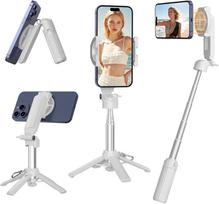 Magnetic Mini Selfie Stick for iPhone, 4 in 1 Portable Pocket Size Tripod for iPhone MagSafe/Android with Remote/Cold Shoe Mount