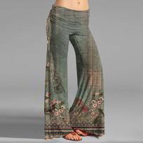 Women’s Vintage Print Casual Flare Drawstring Wide Leg Pants High Waist Loose Fit Long Trousers for Daily Wear XXXL