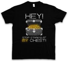 HEY STOP STARING AT MY CHEST T-SHIRT Ninja Looter Fun RPG MMORPG Gamer Gaming S