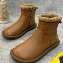 Kailinės plokščiapadės Moteriški sniego ankle boots Odiniai trumpo pliušo medvilniniai batai 2025 m. tendencija Naujas prekės ženklas Dizaineris Šilti jaukūs Žieminiai Botas De Mujer 35 ruda