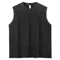 Men's Summer American Vintage Sleeveless Crew Neck Solid Color T-Shirt 100% Pre-Washed Distressed Look Casual Sports Tank Top XS juoda