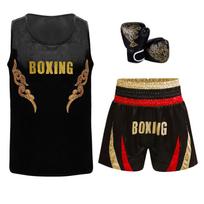 Muay Thai Gym Tops Kids Boxing Vest Boys Martial Arts Outfit Tank Top with Boxer Shorts Fight Grappling Costume Boxer Gloves 6
