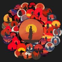 50 Japanese Red Sun Samurai Cyberpunk Stickers: Ancient Style for Planners, Stationery, Phone Case Decoration No