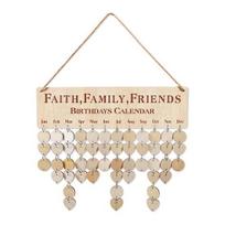 Wooden Family Birthday Reminder Calendar Board Wall Hanging DIY Birthday Tracker Plaque with 50 Tags Gift for Mom Grandma B