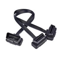 Flat+Thin 16Pin OBD 2 Extender OBD2 16 Pin ELM327 Male To Dual Female Y Splitter Elbow OBDII Extension Connector Cable Free Ship 1-2  30CM