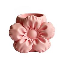 3D Printed Silk Flower Pen Holder, Cute Puff Flower Desk Organizer, Makeup Brush Storage, Vase Decorative Gift for Students Girls rožinė