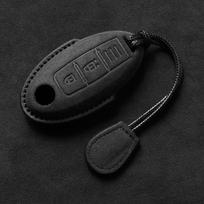 3 Buttons Fit For Nissan Qashqai Pulsar March 370Z Micra Juke Note Tiida Suede Fabric Genuine Leather Smart Key Fob Remote Case Cover Housing Key