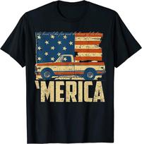 Klasikiniai sunkvežimių marškinėliai 'Merica Amerikos vėliava su pikapu Unisex marškinėliai S