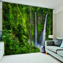 Nature Forest Landscape Series 3D Printed Small Bridge Waterfall Sun Shade Living Room Bedroom Balcony Decorative Thin Curtains 100W130H(CM)40x51in&Hook