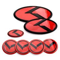 BTNPY1 (7 Pcs) K Logo 3D Emblem Front Grille Trunk + Steering Wheel + Wheel Center Caps Sticker Badge For Kia K5 K3 K2 K4 Forte Koup