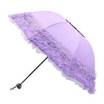 Compact Lolita Lace Sun Umbrella Anti-UV Protection Thickened Women's Parasol Waterproof Black Glue Folding Umbrella Travel violetinė