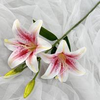 New 67cm Artificial Lily Flower 2 Heads 3D Printing Fake Lily Bouquet Silk DIY Wedding Bridal Bouquet Living Room Decor rožinė