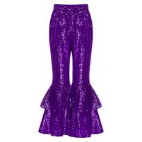 Children's Disco Flares Jazz Dance Costume Sequins Trousers Kids Girls Flared Pants Hip Hop Dancewear Party Clothes Streetwear 6 violetinė