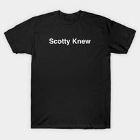 Asian Size Men Black Print T-shirt Scotty Knew No-Cut Print Cotton Tshirt 2XL juoda