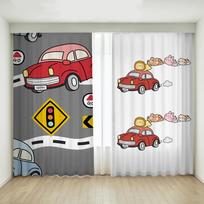 3D Cartoon Yellow Excavator Hoist Car Toy Digital Printed Curtain for Children Boys Bedroom Window Blinds Hooks Rod Pocket 2x50W130H(CM)&Grommet Top