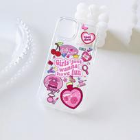 Pink love cherry iPhone15promax mobile phone case Apple 14 soft 11promax anti-drop 12/13Pro iPhone 7/8