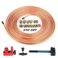 Car Brake Line Double Flaring Tool With Tubing Cutter 3/16  x 25FT Copper-Plated Non-Magnetic Brake Pipe House Tube Repair Kit