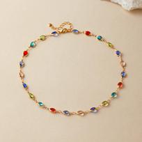 Multicolor Glass Dopamine Light Luxury Clavicle 18k Gold Plated Colorblock Necklace įvairiaspalvis