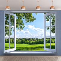 1 3D langas žalias medis fonas vėliava dekoracija rekvizitas nuotrauka vakarėlis = gimtadienio ir jubiliejaus šventė 100x150cm white