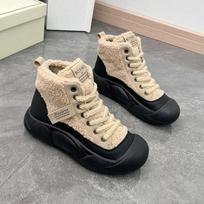 Women Fur Warm Mid Heels Boots Female Platform Casual Chunky Cotton Shoes Winter Ankle Boots Pumps Short Plush Snow Botas 35 chaki