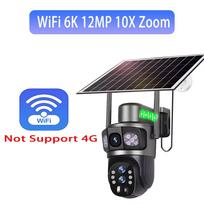 LS VISION Saulės energija maitinama lauko stebėjimo kamera „WiFi 6K“ belaidė 10 kartų priartinimo kamera su trimis objektyvais, 12 MP, 360 laipsnių automatinio sekimo vaizdo stebėjimo IP apsaugos kamera „V380“ 12MP 10X Cam