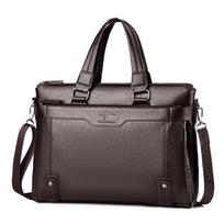 2024 Men's Soft Leather Messenger Bag - 15  Laptop Shoulder Handbag 6001 dark brown horizontal tamsiai ruda spalva