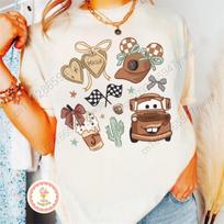 Retro Lightning McQueen Coquette Bows Cars TShirt ONeck Breathable Cotton Short Sleeve Summer Unisexs Travel Top S