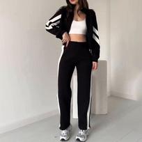 2024 Europe, America, Amazon cross-border women's clothing new fashion leisure sports contrasting color striped sweater pants XS juoda