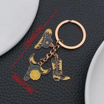 Cross Personality European-American Black Denim Bull Head Keychain with Drip Oil Star Hat & Boots.