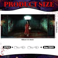 Large Halloween garage door banner - Eerie doll girl hanging background blood splashing design, durable polyester 100x150cm