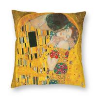 Gustav Klimt The Kiss Pillowcase Polyester Linen Velvet Creative Zip Decorative Bed Cushion Cover 45X45 Peach skin 18*18(CM)-1Pcs