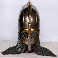Vikingo šalmas su grandininiu paštu rankomis kaltas 16 gab. plieno šarvų šalmas black