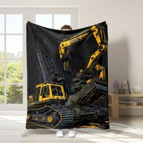 3D Excavator Print Flannel Throw Blanket Ultra Soft All Season Couch Bed Office Outdoor Gift 75x100cm
