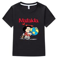 Mafalda Spausdinimo Vaikų Medvilniniai Marškinėliai Animacinių Filmų Mergaičių Drabužiai Berniukų Trumpomis Rankovėmis Grafiniai Manga Viršutiniai Drabužiai Vasariniai Vaikų Marškinėliai Camisetas 100 juoda