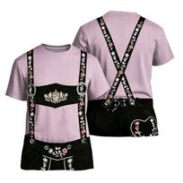 Men's Oktoberfest Vintage Texture Print Short Sleeve T Shirt Loose Fit Casual Summer Daily Top with Suspender Design S violetinė